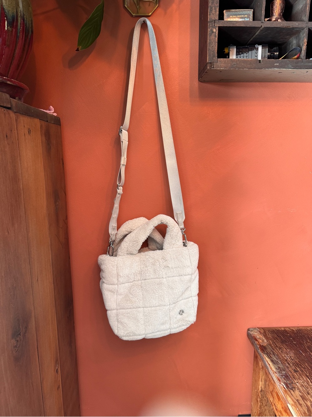 lululemon athletica Cream Quilted Sherpa Crossbody Bag